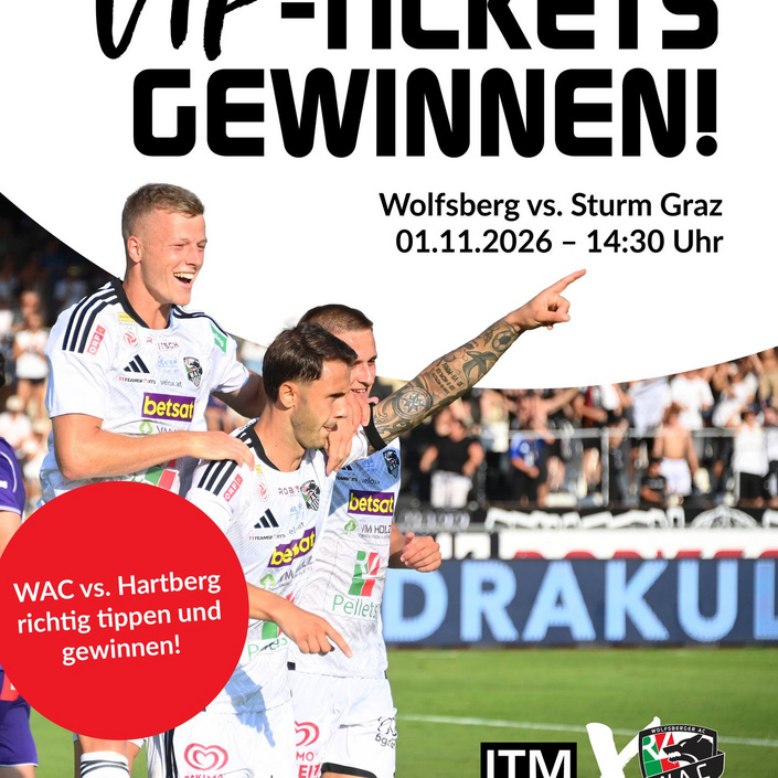 🏟️ WAC gegen Sturm Graz aus dem VIP-Bereich erleben?
Mit dem ITM Tippspiel habt ihr die Chance auf 2x2 VIP-Karten für... 🏟️ WAC gegen Sturm Graz aus dem VIP-Bereich erleben?
Mit dem ITM Tippspiel habt ihr die Chance auf 2x2 VIP-Karten für...