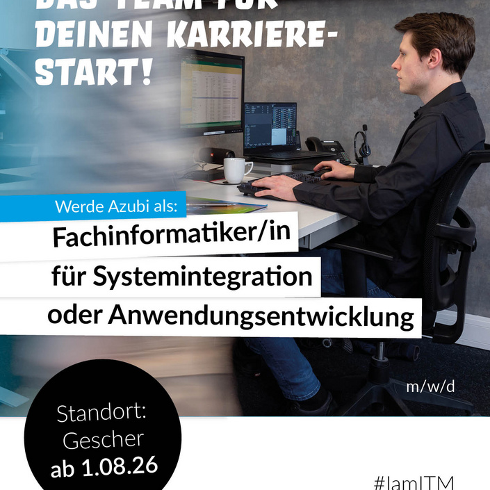 Starte deine IT-Karriere bei ITM! 💻✨
Wir suchen Auszubildende (m/w/d) als Fachinformatiker*in für Systemintegration... Starte deine IT-Karriere bei ITM! 💻✨
Wir suchen Auszubildende (m/w/d) als Fachinformatiker*in für Systemintegration...